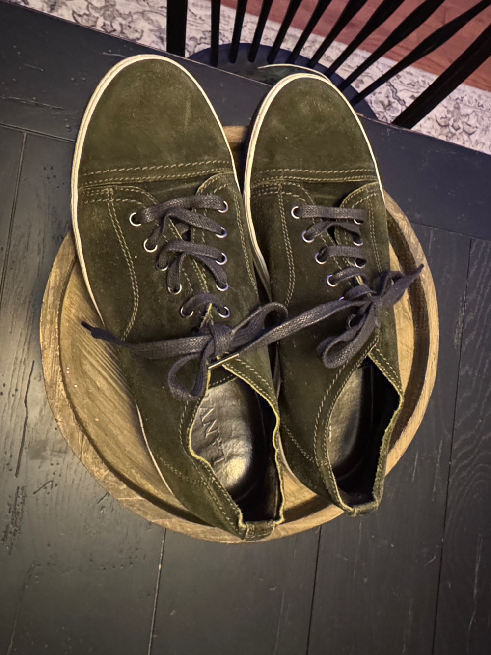 Lanvin DBB1 low-top sneakers in olive/military green suede.